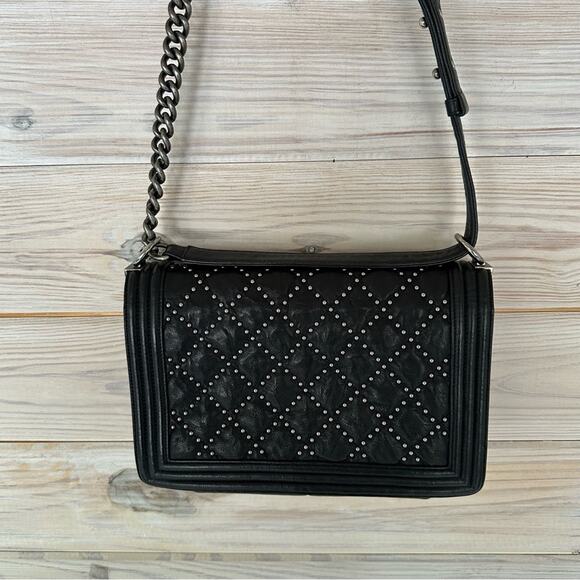 AUTHENTIC Chanel Studded Medium Boy Bag - Picture 11 of 16